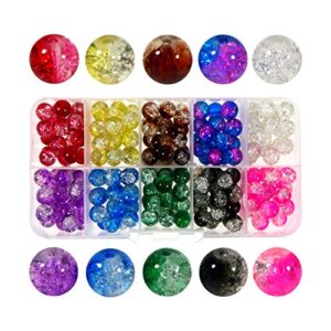 TOAOB 200pcs 8mm Multi Color Crackle Glass Lampwork Beads Round Loose Spacer Beads Craft Supplies for Bracelets Necklaces Jewelry Making