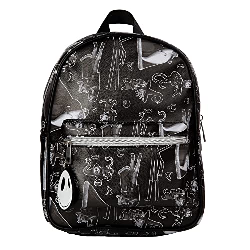 Disney Nightmare Before Christmas Allover Print Double Strap Should Bag, Mini Backpack with Molded Jack Dangle, 10.5 Inches, Adjustable Straps, Faux Leather