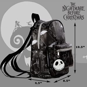 Disney Nightmare Before Christmas Allover Print Double Strap Should Bag, Mini Backpack with Molded Jack Dangle, 10.5 Inches, Adjustable Straps, Faux Leather