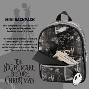 Disney Nightmare Before Christmas Allover Print Double Strap Should Bag, Mini Backpack with Molded Jack Dangle, 10.5 Inches, Adjustable Straps, Faux Leather