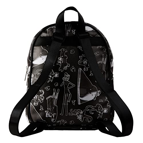 Disney Nightmare Before Christmas Allover Print Double Strap Should Bag, Mini Backpack with Molded Jack Dangle, 10.5 Inches, Adjustable Straps, Faux Leather