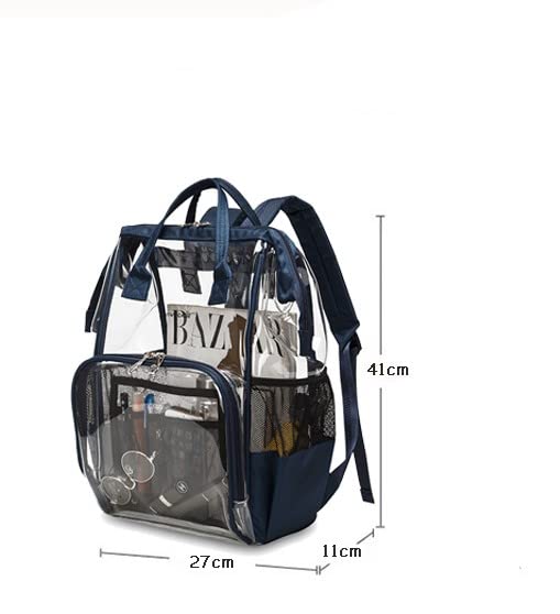 Clear Backpack Large Clear Backpack Heavy Duty PVC Transparent Clear Bag for Stadium, School (Blue)