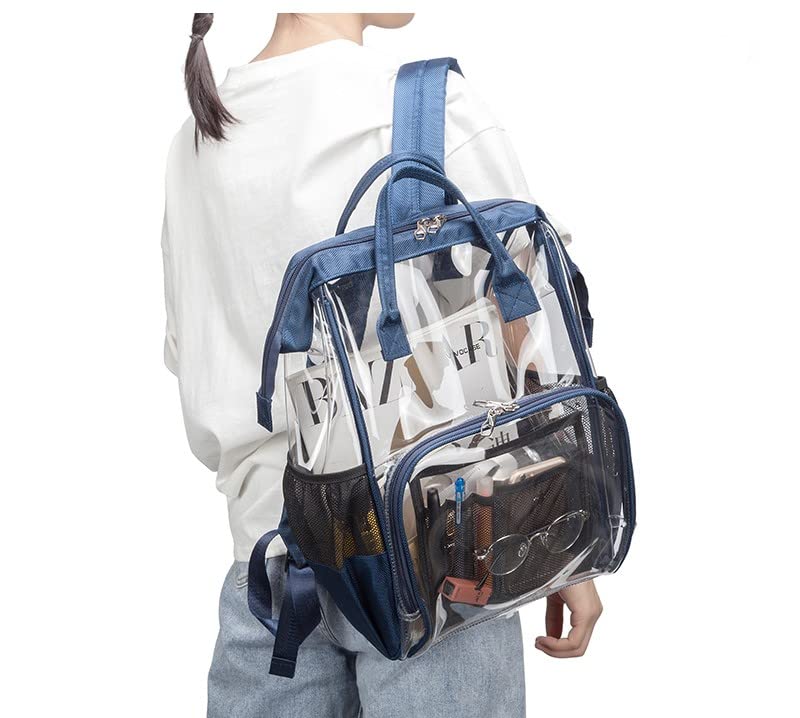 Clear Backpack Large Clear Backpack Heavy Duty PVC Transparent Clear Bag for Stadium, School (Blue)