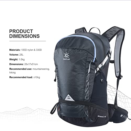 KAILAS 28L Hiking Backpack Men Women，Large Backpack with Rain Cover Camping Backpack，Waterproof Backpack for Men Women Black