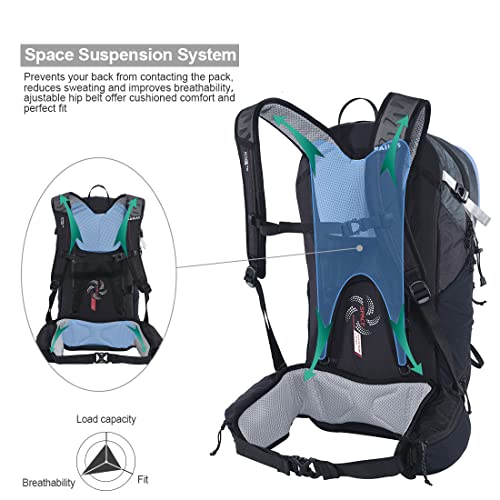 KAILAS 28L Hiking Backpack Men Women，Large Backpack with Rain Cover Camping Backpack，Waterproof Backpack for Men Women Black