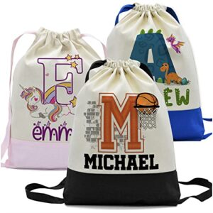 personalized drawstring school backpack gifts for girls boys – 9 designs & 6 color – custom canvas dinosaur bookbag for back to school gift – customized unicorn backpacks – custom backpack for kids c1