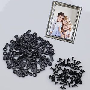 Frame Picture Turn Button Fasteners Set 100 Pieces Picture Frame Hardware Backing Clips with 100 Pieces Screws for Craft, Hanging Pictures, Photos, Drawing, Black (Turn Button)