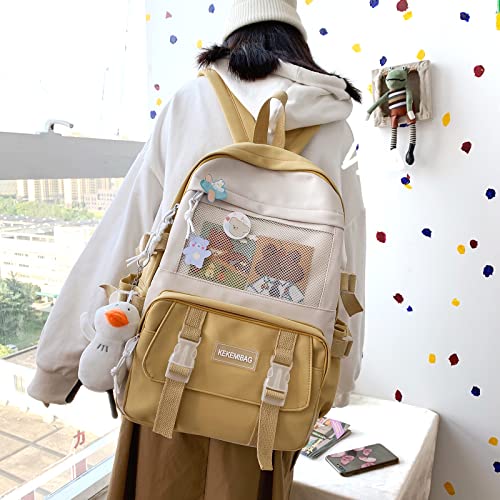 CM C&M WODRO Kawaii Backpack with Pins Cute Backpack for Women Girls Travel Backpack School Backpack Aesthetic Backpack for School (Yellow-2)