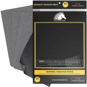 myartscape graphite transfer paper – 9″ x 13″ – 25 sheets – waxed carbon paper for tracing (black)