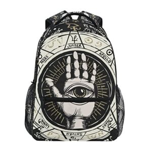 alaza pen hand with all seeing eye symbol planets ancient hieroglyphs medieval runes spiritual symbols junior high school bookbag daypack laptop outdoor backpack