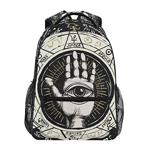 ALAZA Pen Hand with All Seeing Eye Symbol Planets Ancient Hieroglyphs Medieval Runes Spiritual Symbols Junior High School Bookbag Daypack Laptop Outdoor Backpack