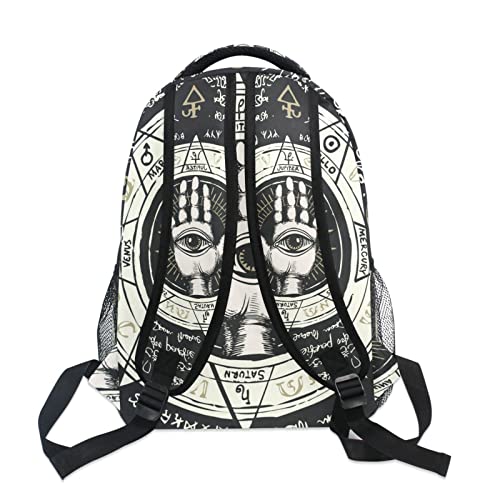 ALAZA Pen Hand with All Seeing Eye Symbol Planets Ancient Hieroglyphs Medieval Runes Spiritual Symbols Junior High School Bookbag Daypack Laptop Outdoor Backpack