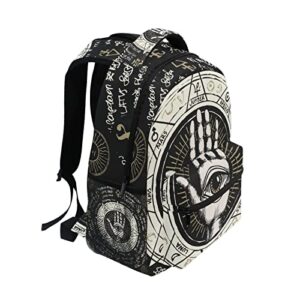 ALAZA Pen Hand with All Seeing Eye Symbol Planets Ancient Hieroglyphs Medieval Runes Spiritual Symbols Junior High School Bookbag Daypack Laptop Outdoor Backpack