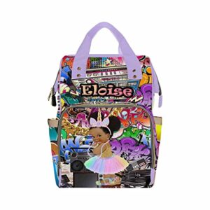 custom retro radio diaper backpack with name personalized street graffiti hip hop girl shoulder mommy baby bag, one size