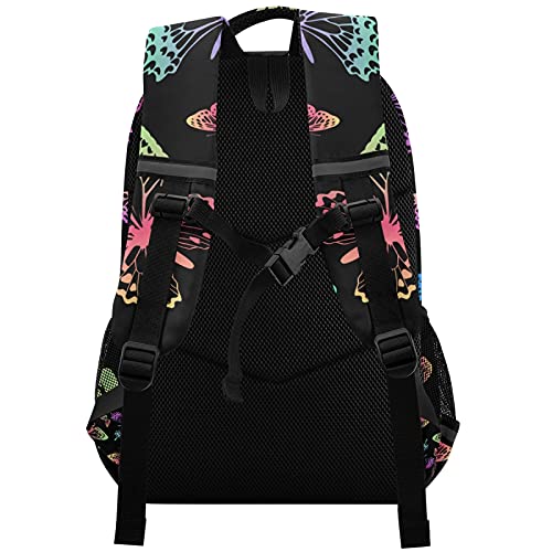 MCHIVER Rainbow Butterfly Kids Backpack for Boys & Girls 16.7 Inch - All Over Printed Back Pack for Teen With Adjustable Buckle，Bulk Backpacks for School & Travel