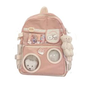 kawaii backpack with kawaii pin and accessories kawaii japanese backpack ita bag cute laptop schoolbag (pink)