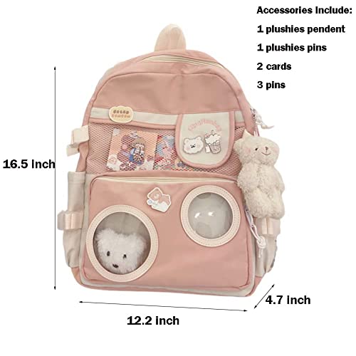 Kawaii Backpack with Kawaii Pin and Accessories Kawaii Japanese Backpack Ita Bag Cute Laptop Schoolbag (Pink)