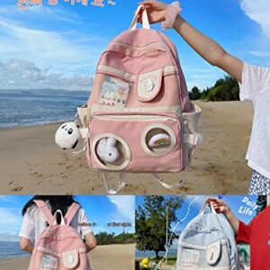 Kawaii Backpack with Kawaii Pin and Accessories Kawaii Japanese Backpack Ita Bag Cute Laptop Schoolbag (Pink)