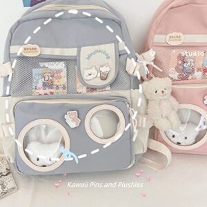 Kawaii Backpack with Kawaii Pin and Accessories Kawaii Japanese Backpack Ita Bag Cute Laptop Schoolbag (Pink)