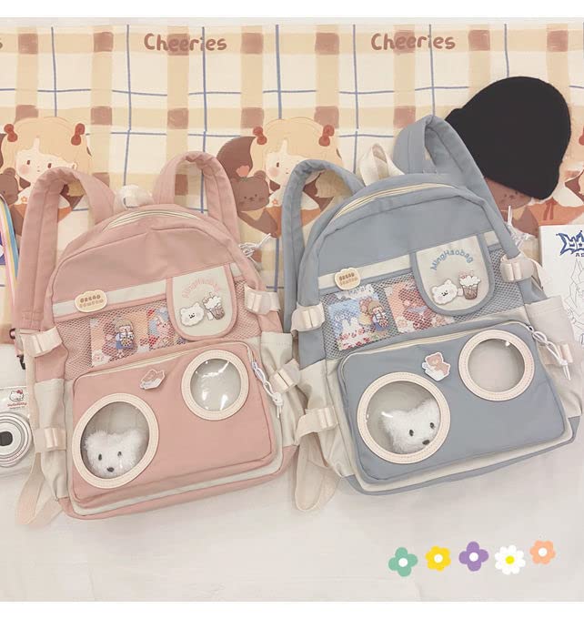 Kawaii Backpack with Kawaii Pin and Accessories Kawaii Japanese Backpack Ita Bag Cute Laptop Schoolbag (Pink)