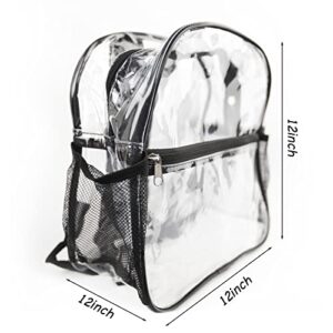 2 Pack Clear Backpack 12x12x6 Stadium Approved,Heavy Duty Plastic Transparent Backpacks with 2 Water Holders for Stadium Backpack,Waterproof PVC Backpacks for Student School Concert Security Travel