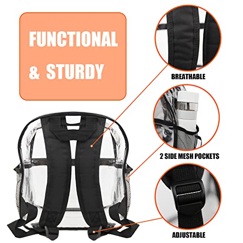 2 Pack Clear Backpack 12x12x6 Stadium Approved,Heavy Duty Plastic Transparent Backpacks with 2 Water Holders for Stadium Backpack,Waterproof PVC Backpacks for Student School Concert Security Travel