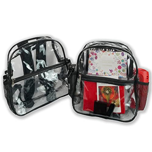 2 Pack Clear Backpack 12x12x6 Stadium Approved,Heavy Duty Plastic Transparent Backpacks with 2 Water Holders for Stadium Backpack,Waterproof PVC Backpacks for Student School Concert Security Travel