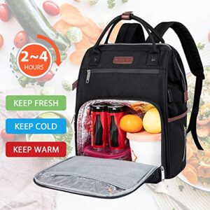 EMPSIGN Lunch Backpack for Women & Men, 15.6 Inch Laptop Backpack Cooler Bag with USB Port & Insulated Lunch Box, Waterproof Light Weight Diaper Bag for Travel School Work-Black