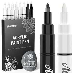 supkiz white paint pens for rock painting, 8 pack acrylic paint markers extra fine tip paint pens for stone ceramic glass wood metal canvas paper drawing permanent black paint markers set (0.7mm)