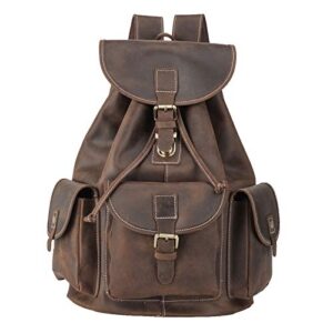 polare vintage full grain leather rucksack backpack casual travel satchel bag daypack for men women dark brown