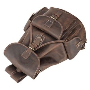 Polare Vintage Full Grain Leather Rucksack Backpack Casual Travel Satchel Bag Daypack For Men Women Dark Brown