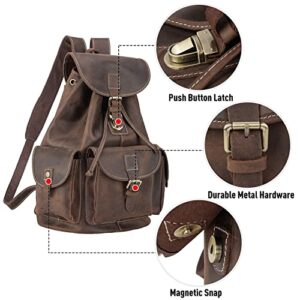 Polare Vintage Full Grain Leather Rucksack Backpack Casual Travel Satchel Bag Daypack For Men Women Dark Brown