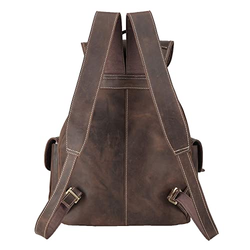 Polare Vintage Full Grain Leather Rucksack Backpack Casual Travel Satchel Bag Daypack For Men Women Dark Brown