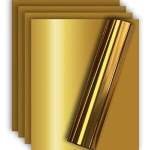 tvinyl warehouse gold metallic htv heat transfer foil vinyl for tshirt and apparel 12″ x 10″( pack of 5 ), easy to weed and iron on, guaranteed size