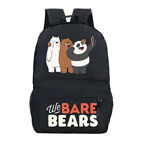 SAZAO Student We Bare Bears School Bookbag Wear-Resistant Canvas Travel Knapsack Waterproof Laptop Backpack for Kid Teen, Black, One Size