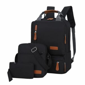 multifunction large capacity school bag bookbag 3 pc backpack sets business laptop backpack (black)