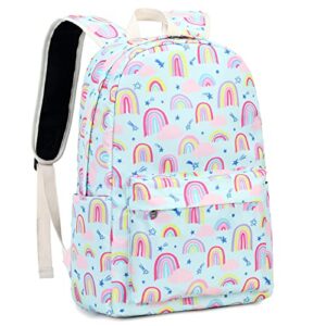 Backpacks for Girls Boys School Bookbags Set with Lunch Box Pencil Case Lightweight Cute Elementary Backpack (Rainbow-Green-3)