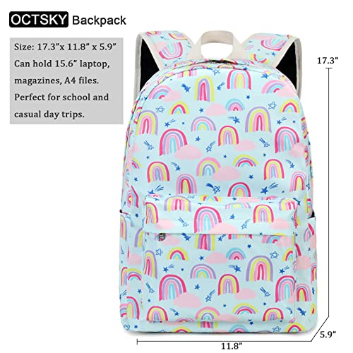 Backpacks for Girls Boys School Bookbags Set with Lunch Box Pencil Case Lightweight Cute Elementary Backpack (Rainbow-Green-3)