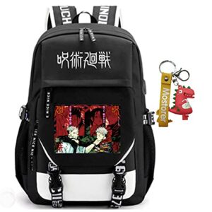 jupkem Anime Jujutsu Backpack Bag USB with Charging Port Student School Bag Laptop Cosplay for Boys Girls (black)