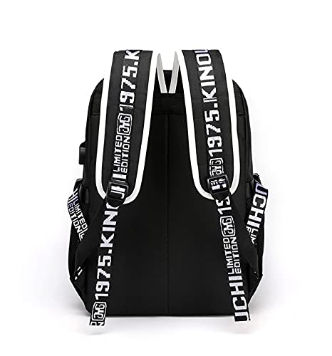 jupkem Anime Jujutsu Backpack Bag USB with Charging Port Student School Bag Laptop Cosplay for Boys Girls (black)