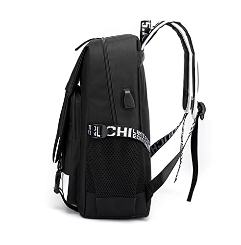 jupkem Anime Jujutsu Backpack Bag USB with Charging Port Student School Bag Laptop Cosplay for Boys Girls (black)