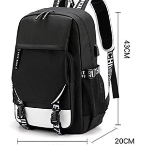 jupkem Anime Jujutsu Backpack Bag USB with Charging Port Student School Bag Laptop Cosplay for Boys Girls (black)