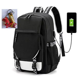 jupkem Anime Jujutsu Backpack Bag USB with Charging Port Student School Bag Laptop Cosplay for Boys Girls (black)