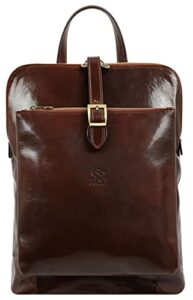 time resistance leather backpack convertible to shoulder bag full grain real leather travel satchel rucksack