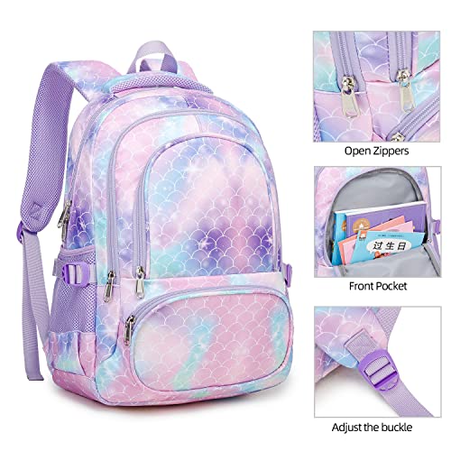 Girls boys Backpack Kindergarten Elementary Middle School Large Size Printing Waterproof Back to School Travel Bag35L (fairy tale mermaid)