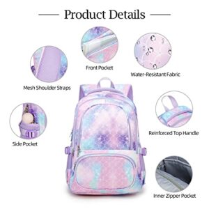 Girls boys Backpack Kindergarten Elementary Middle School Large Size Printing Waterproof Back to School Travel Bag35L (fairy tale mermaid)