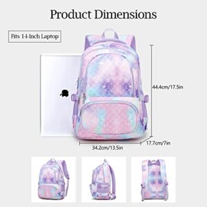 Girls boys Backpack Kindergarten Elementary Middle School Large Size Printing Waterproof Back to School Travel Bag35L (fairy tale mermaid)