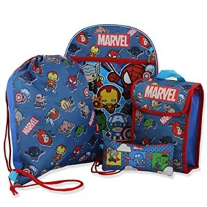 Marvel Kawaii Boys 16" Backpack 5 piece School Set (One Size, Blue)