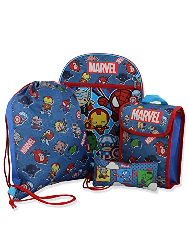 Marvel Kawaii Boys 16" Backpack 5 piece School Set (One Size, Blue)