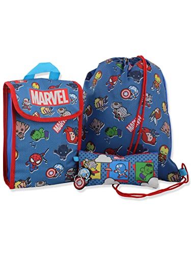 Marvel Kawaii Boys 16" Backpack 5 piece School Set (One Size, Blue)